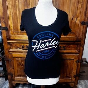 Harley Davidson Womens Black Short Sleeve Graphic T Steel City Washington PA  M